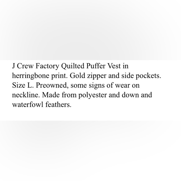 J.Crew Herringbone Down Vest W/ Snap Closure Pockets GUC Size XS - Picture 6 of 6